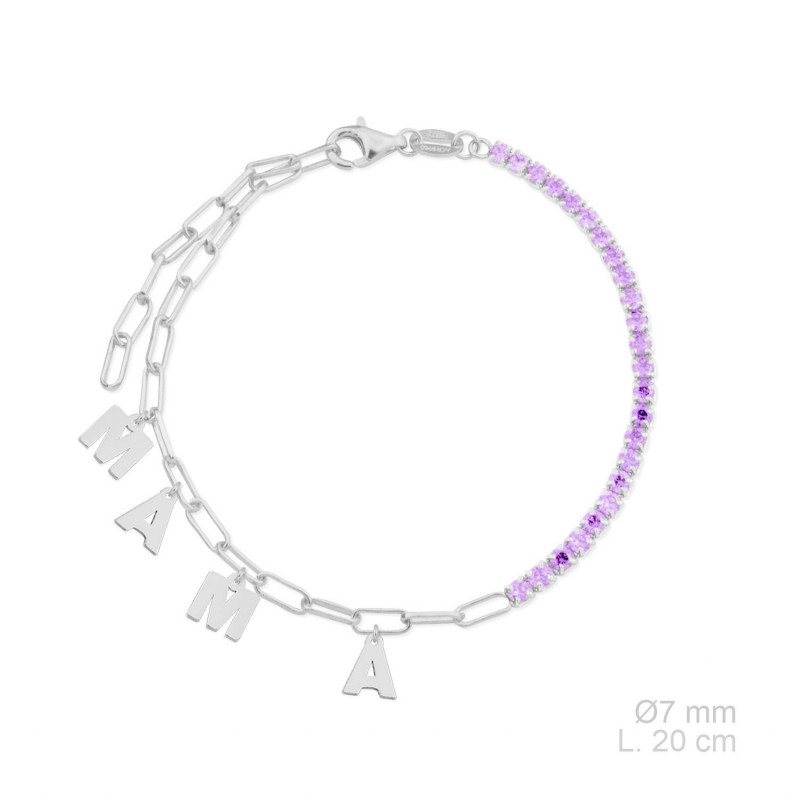 Pulsera Plata de Ley Mamá piedras color