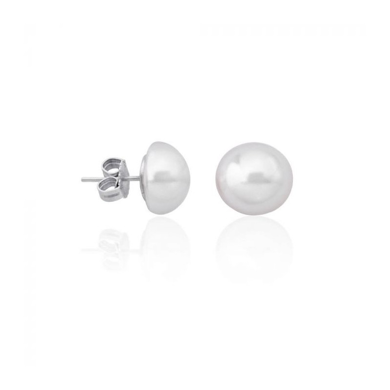 Pendientes Plata Con Perla Mabé Blanca 10 Mm