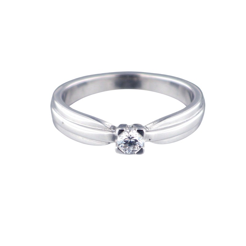 Solitario Oro Blanco Mujer  Diamante 0.15 Kte