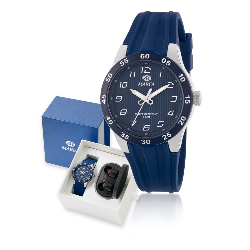 Reloj Marea Niño Caucho Azul B35346/2 con auriculares bluetooth de regalo