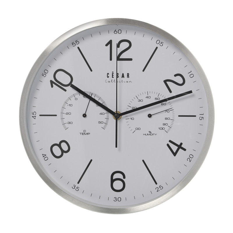 Reloj Pared Aluminio C/termómetro E Higrómetro