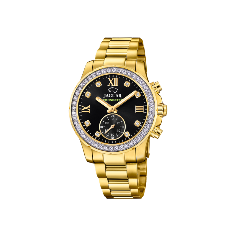 Reloj Jaguar Connneted Mujer Dorado Esfera Negra J984/1