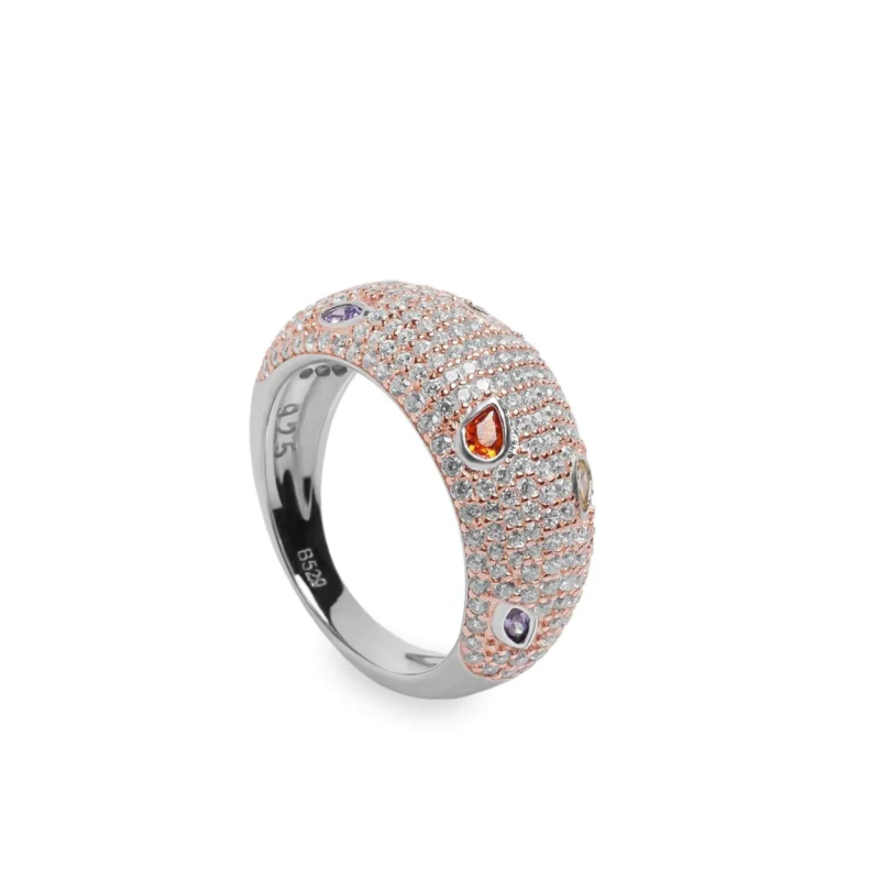Sortija Mujer Plata Bicolor Rosa Multipiedra Talla 12