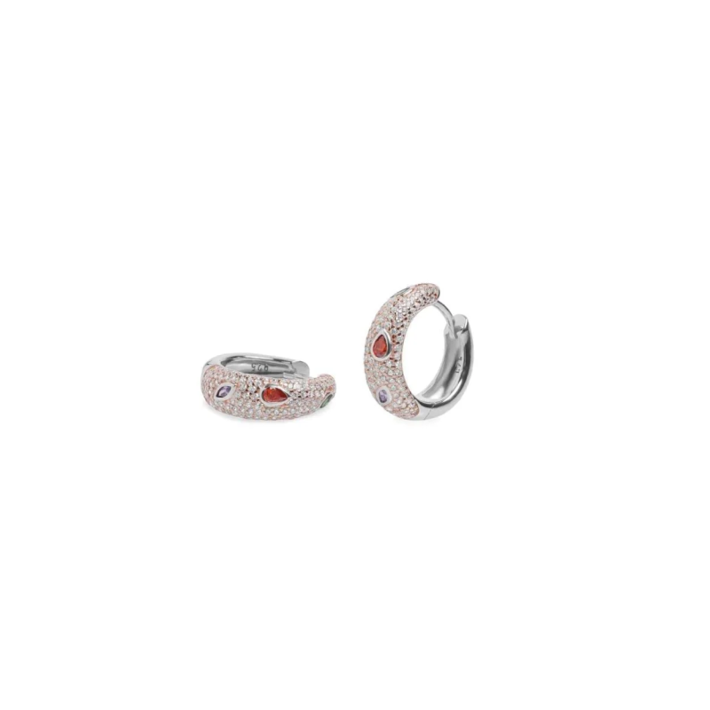 Aros  Mujer Plata Bicolor Rosa Multipiedra