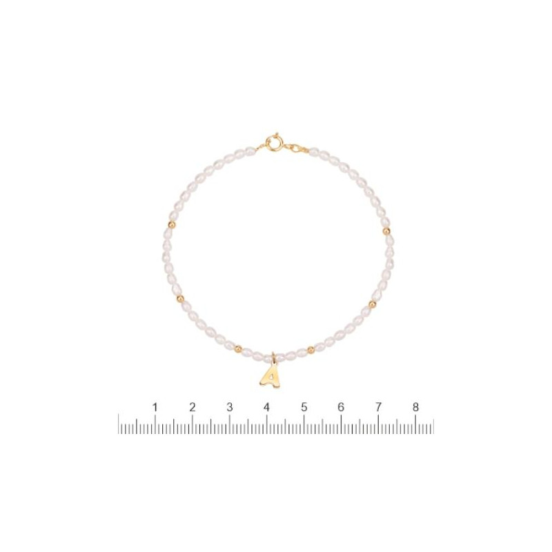Pulsera Perla Grano Mini Letra Oro 16 Cm