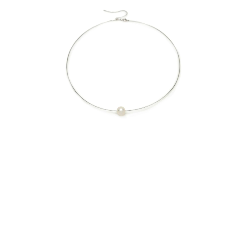 Collar Plata Rigido Con 1 Perla