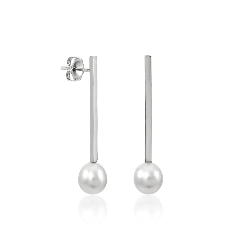 Pendientes Plata De Colgante Perla