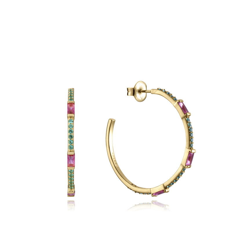 Pendientes Viceroy Mujer Plata Dorado Circonitas Verde y Rosas 13173e100-39