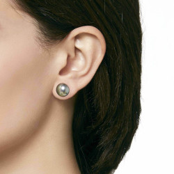 Pendiente Majorica plata con perla mabé gris 12mm