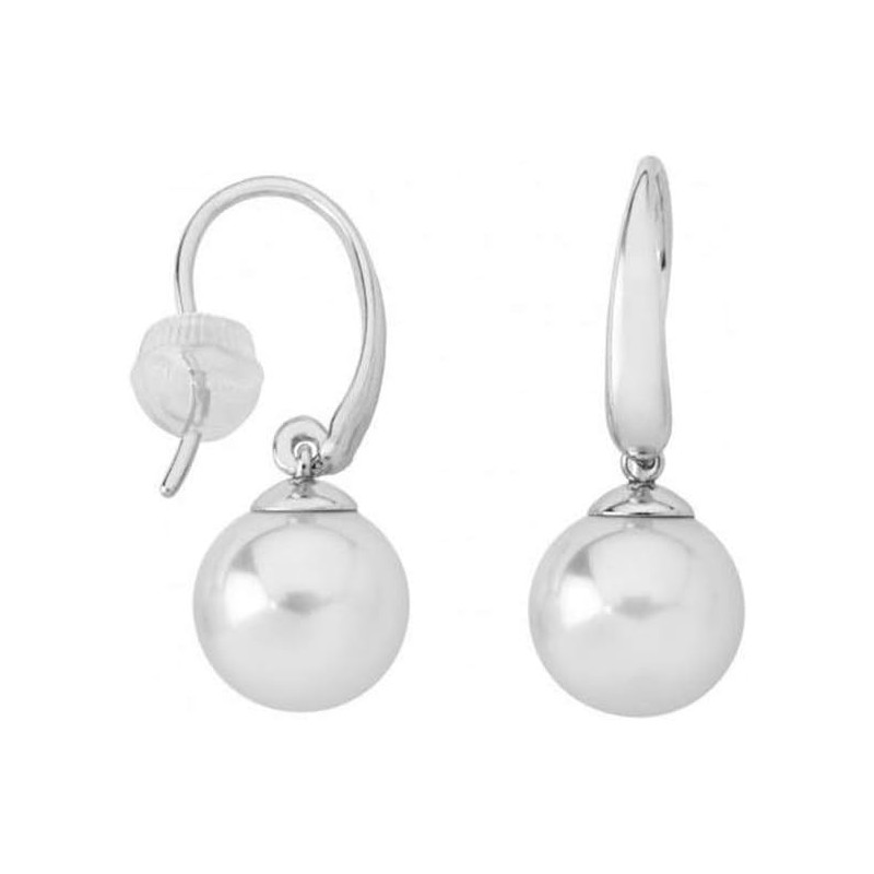 Pendientes Majorica Mujer Plata Perla Blanca Redonda de 10 mm - Cierre Gancho 11845.01.2.000