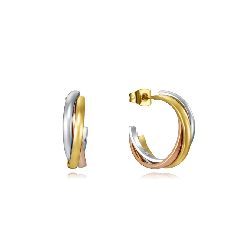 Pendientes de mujer Viceroy Chic de acero tricolor en color acero, ip dorado y rosa en forma de aro, largo 2cm. Usuario: Mujer