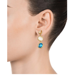 Pendientes Elegant de plata de ley con baño de oro, colgantes con circonita azul, champagne y ojo de gato en blanco