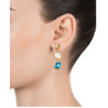Pendientes Elegant de plata de ley con baño de oro, colgantes con circonita azul, champagne y ojo de gato en blanco