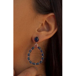 Pendientes Plata Rosa Colgante Circonitas Azurita y Rosa
