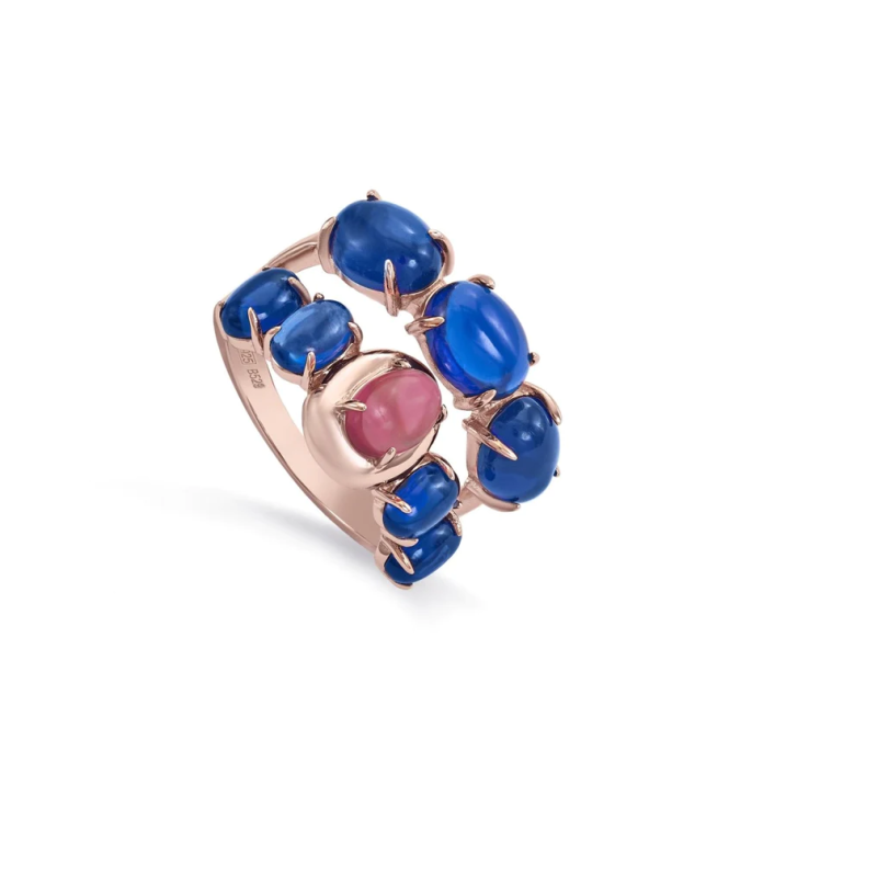 Anillo Plata Rosa Circonitas Azurita Y Rosa