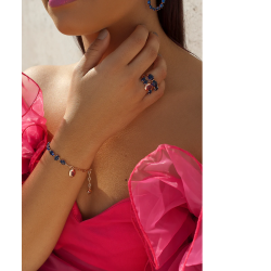 Anillo Plata Rosa Circonitas Azurita Y Rosa