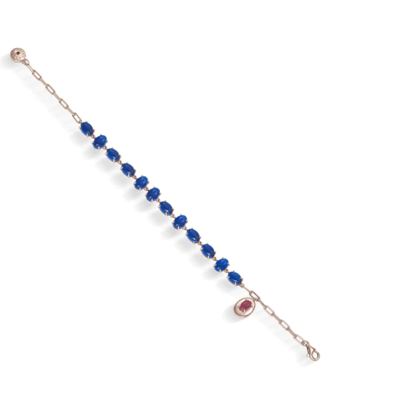 Pulsera Plata Rosa Con Zirconitas Azurita Y Rosa