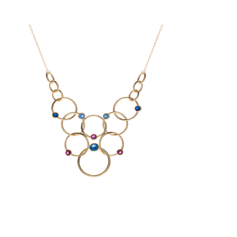 Collar Plata Dorada Aros Entrelazados Gemas Color
