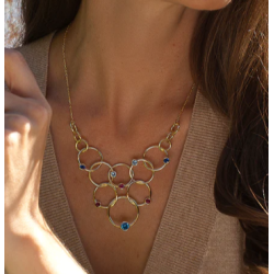 Collar Plata Dorada Aros Entrelazados Gemas Color