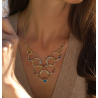 Collar Plata Dorada Aros Entrelazados Gemas Color