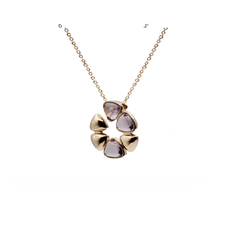 Collar Plata Baño Rosa Piedras Moradas