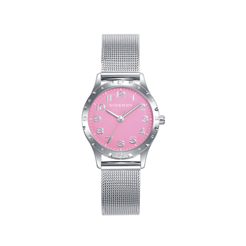 Reloj Viceroy Niña Rosa Malla Milanesa Acero numeros, pack con regalo, 401212-75