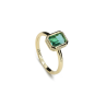 Anillo Mujer Plata 925ml Baño Oro Piedra Talla Esmeralda Tono Aventurina Talla 14