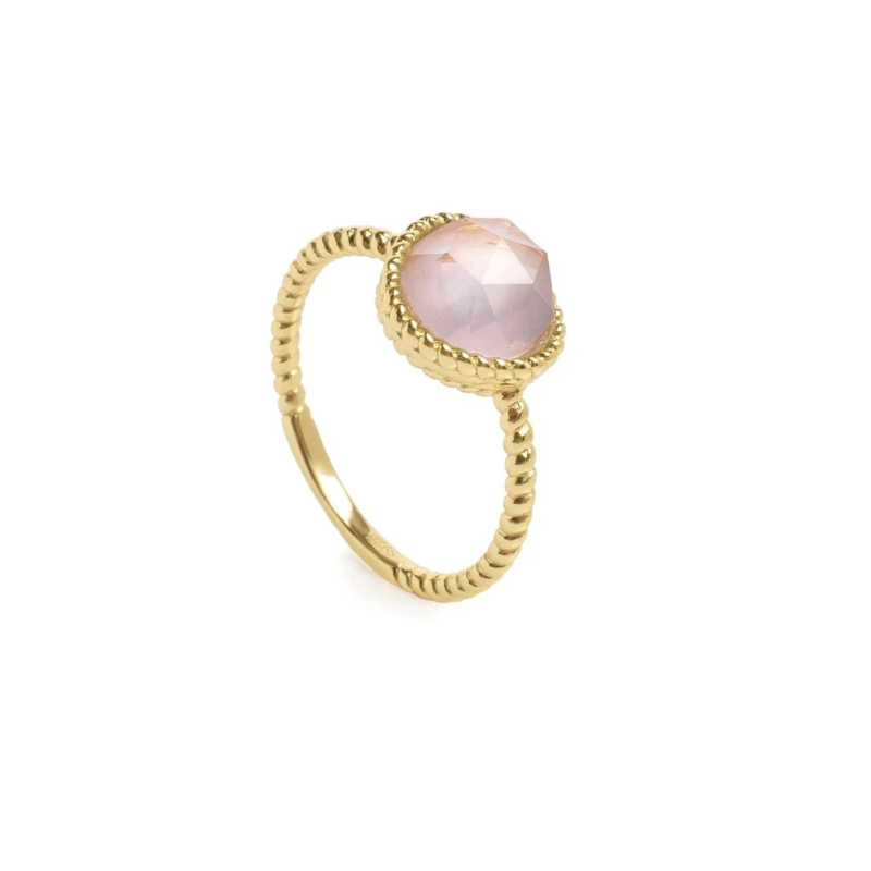 Anillo Mujer Plata Dorada Cuarzo Rosa Irregular Talla 13