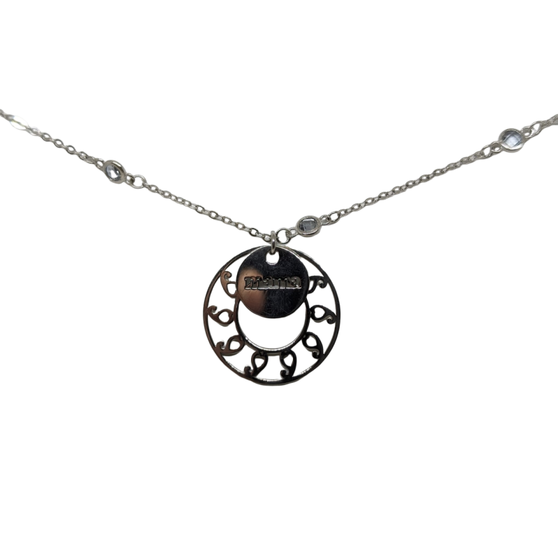 Collar Mama Plata 1 Ley 20 mm cadena con piedras