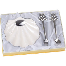 Estuche 2 Cubiertos Y Concha Bautismo Metalica Esmalte