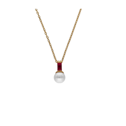 Collar Mujer Perla Majorica Plata Dorada Circonita Rojo Rubí