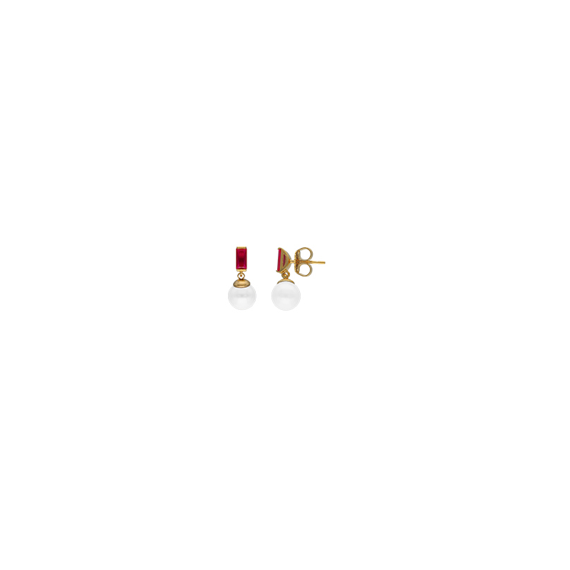 Pendientes Majorica Plata Circonita Roja