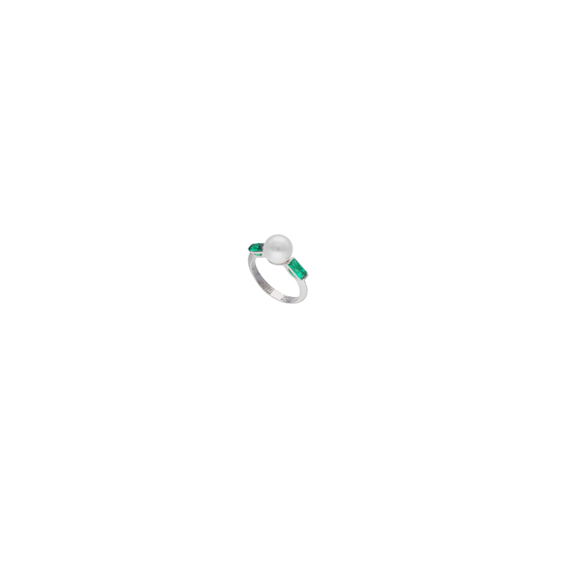 Anillo Mujer Plata Perla Majorica Circonita Verde Talla 15