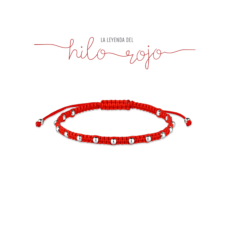 Pulsera Hilo Rojo Bolitas Plata Proteccion Buena Suerte