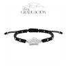 Pulsera Hilo Negro Graduacion Bolitas Plata Rodio