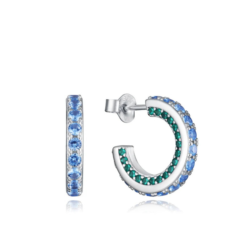 Pendientes Viceroy Aro Abierto Circonitas Azul y Verde Plata 9127e000-39