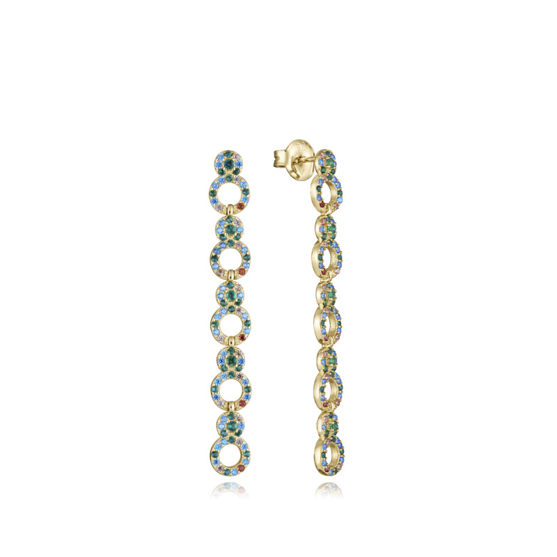 Pendientes Viceroy plata de ley con baño de oro, círculos unidos y circonitas de colores 15120e100-39