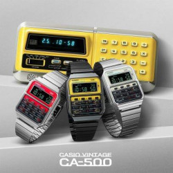 Reloj Casio Digital Plata Negro Rojo Calculadora Ca-500we-4bef