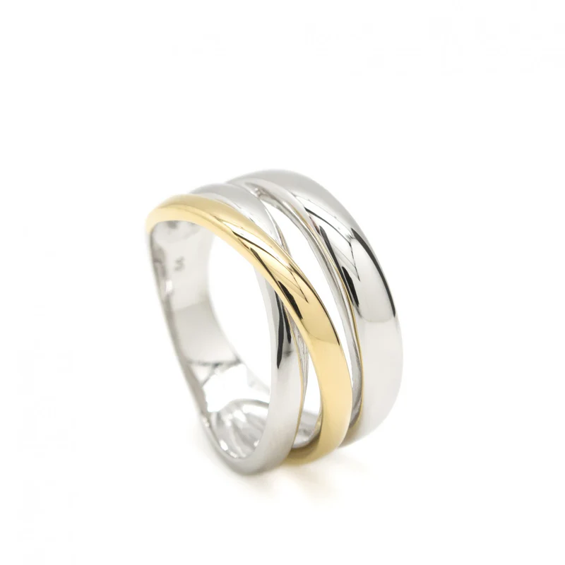 Anillo Mujer Plata Bicolor triple Aro Talla Grande 20
