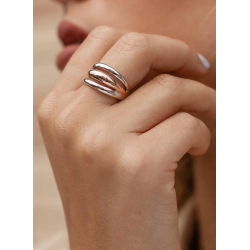 Anillo Ancho Plata Rosa Bicolor Triple Mujer Talla 18 Grande