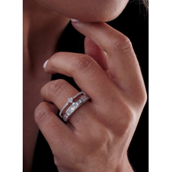 Anillo Mujer Plata Doble Circonitas Solitario + Carril Talla 14