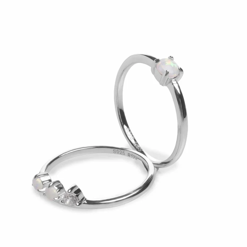 Par Anillos Finos Plata Cuarzos Adamantinos y Circonita Talla 14