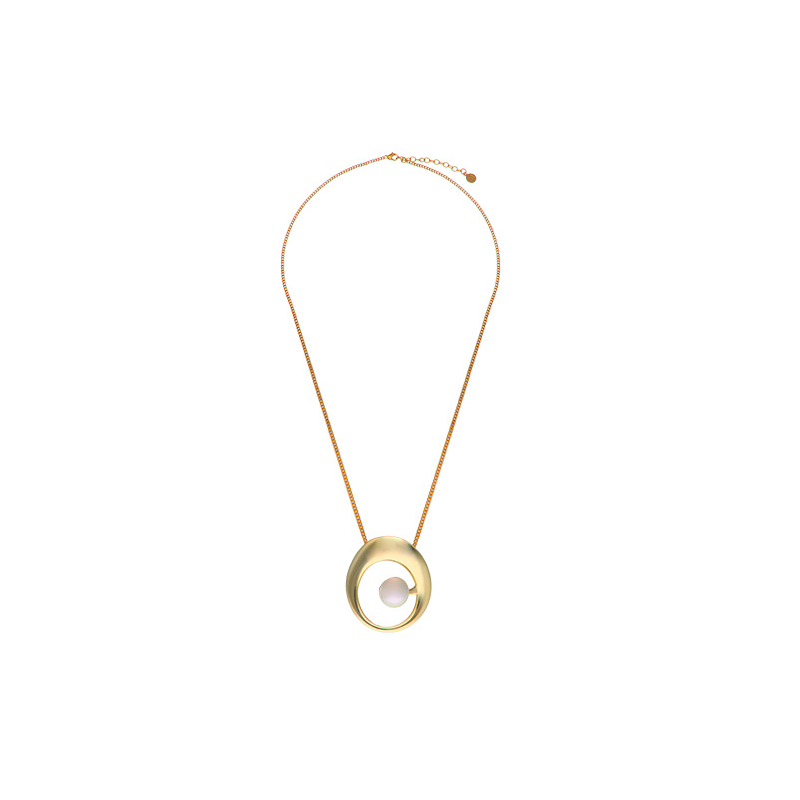 Collar Largo Acero Dorado Perla Majorica Colgante Grande XL l