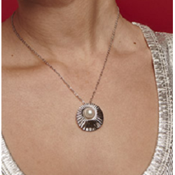 Collar Acero Mujer Perla Majorica Blanca 9mm