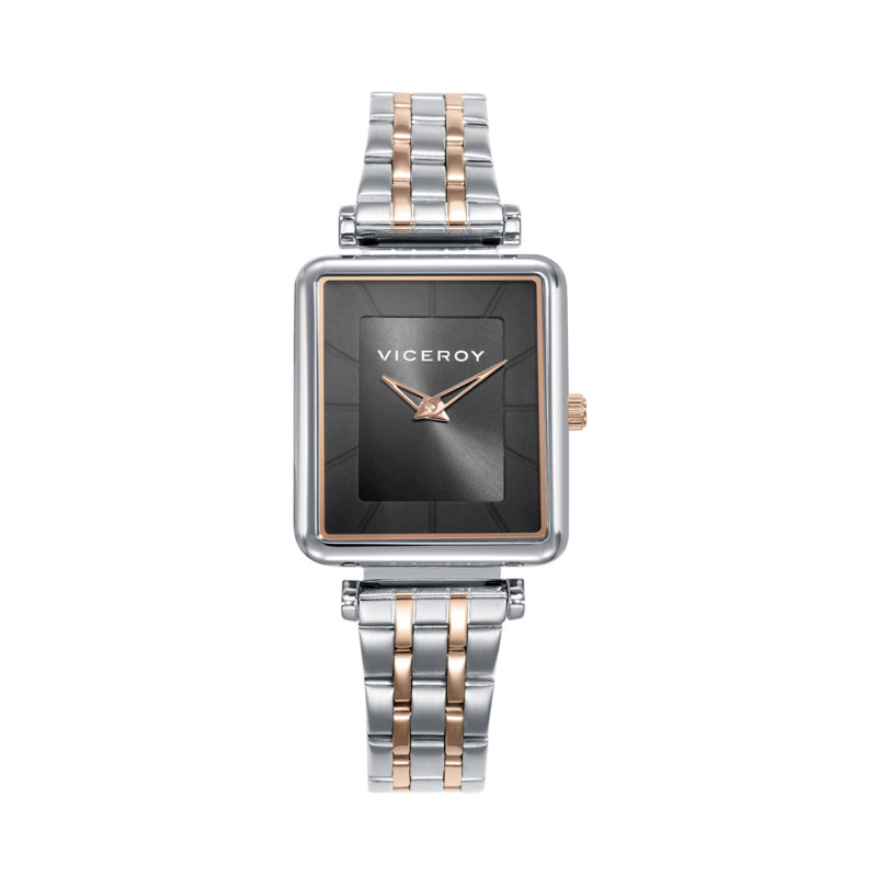 Reloj Viceroy Mujer Acero IP Rosa Bicolor Esfera Negra 38x26 mm 2 Agujas
