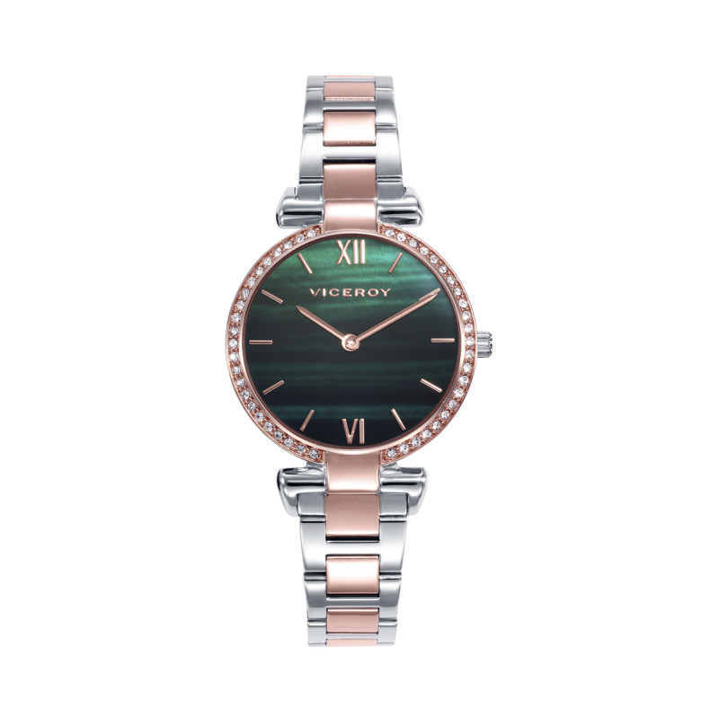Reloj Viceroy Mujer 42446-63 Acero Bicolor IP Rosa Esfera Verde con Circonitas 32 mm