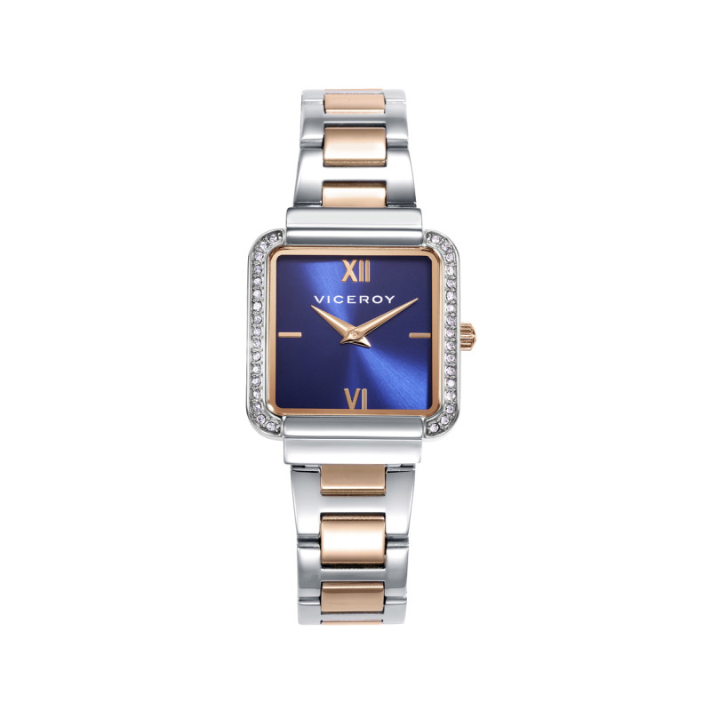 Reloj Viceroy Mujer 401244-33 Acero Bicolor IP Rosa Esfera Azul con Circonitas 26x32,5 mm