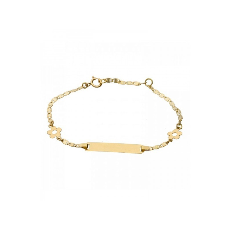 Pulsera con Chapa Oro 18k Bebe Niña Flores Esclava Personalizable