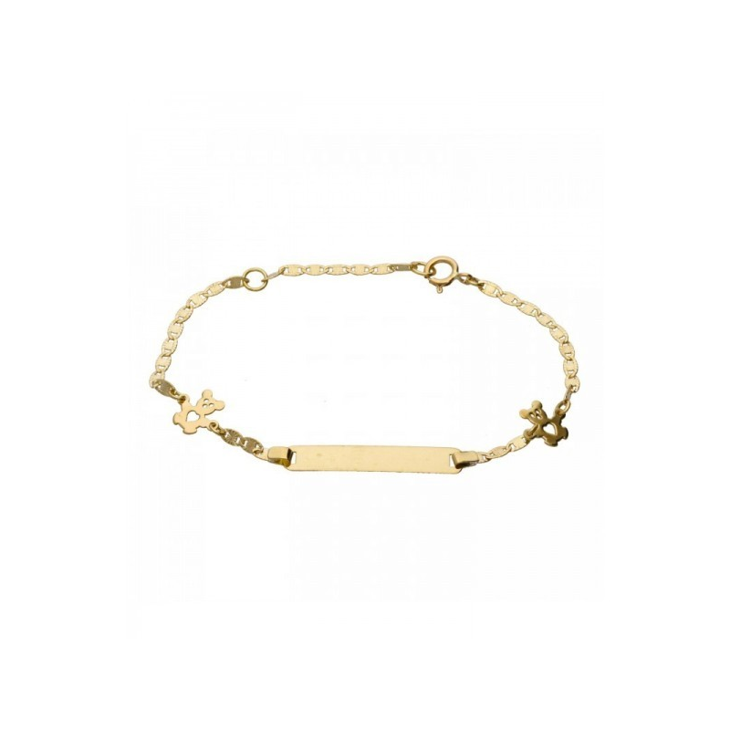 Pulsera Oro18k Bebe Infantil Ositos con Chapa Personalizable Esclava