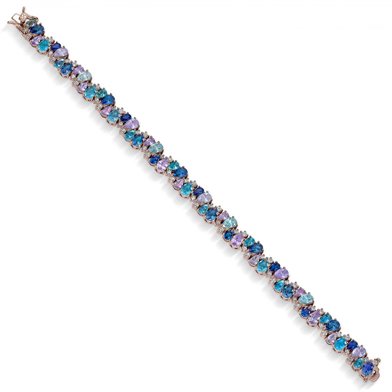 Pulsera Plata Rosa Mujer Fiesta Pedreria Tonos Lila Azul